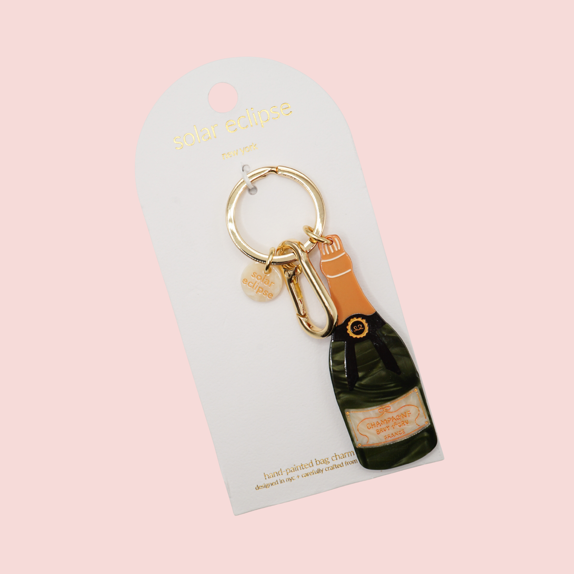 Hand-painted Champagne Bag Charm + Keychain | Eco-Friendly