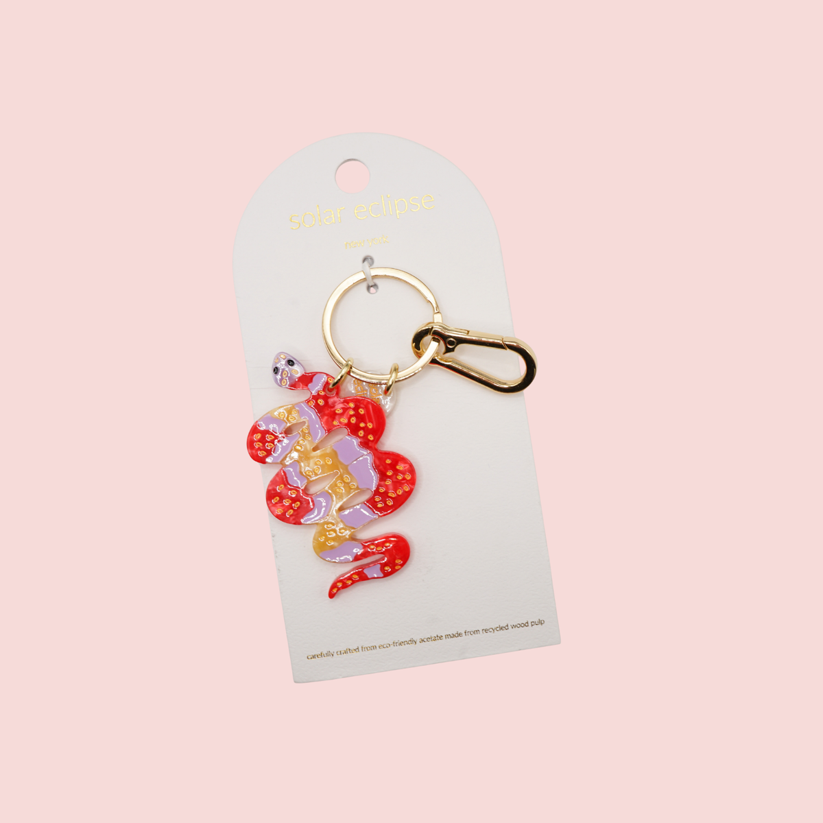 Hand-painted Snake Bag Charm + Keychain | Eco-Friendly: Pink