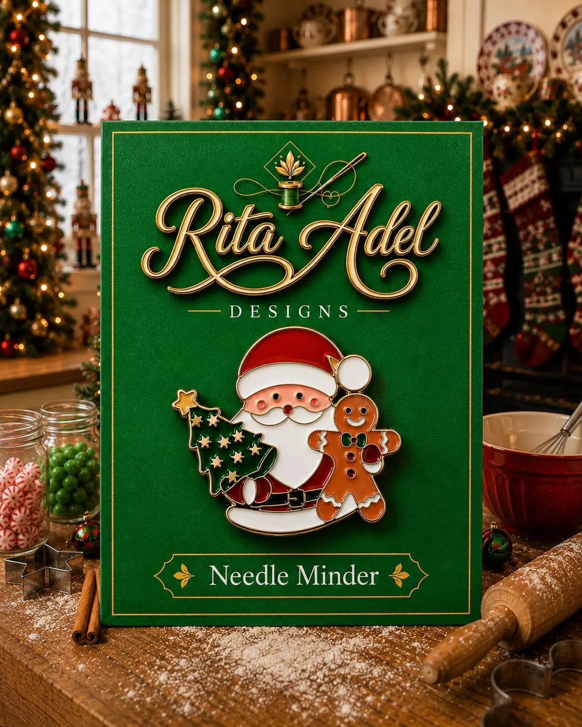 Magnetic Needle Minder ~ Santa & Gingerbread Man