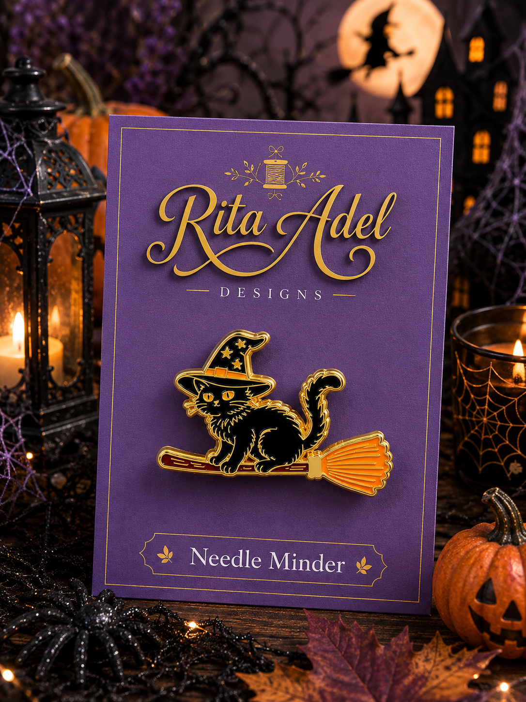 Magnetic Needle Minder ~ Witchy Black Cat Halloween