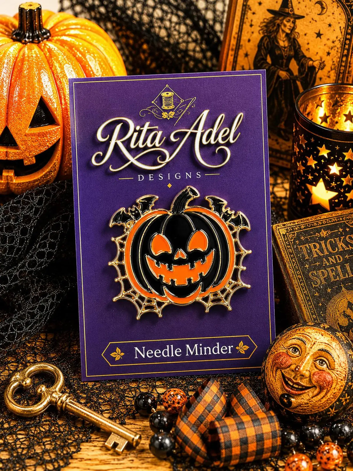 Magnetic Needle Minder ~ Pumpkin & Bats Halloween