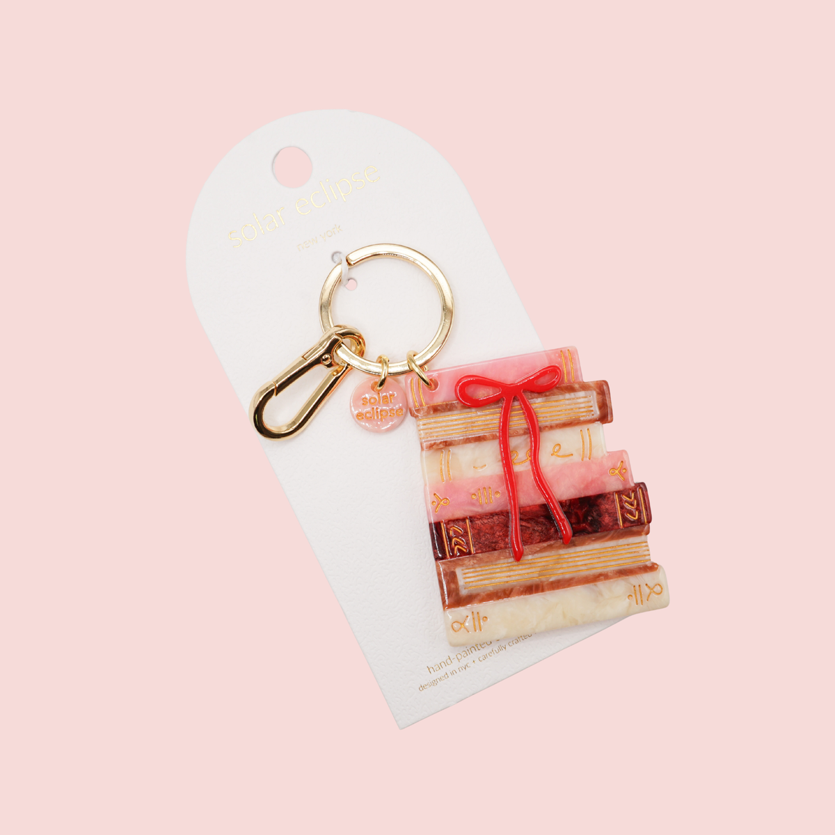 Hand-painted Bow Bookstack Bag Charm + Keychain
