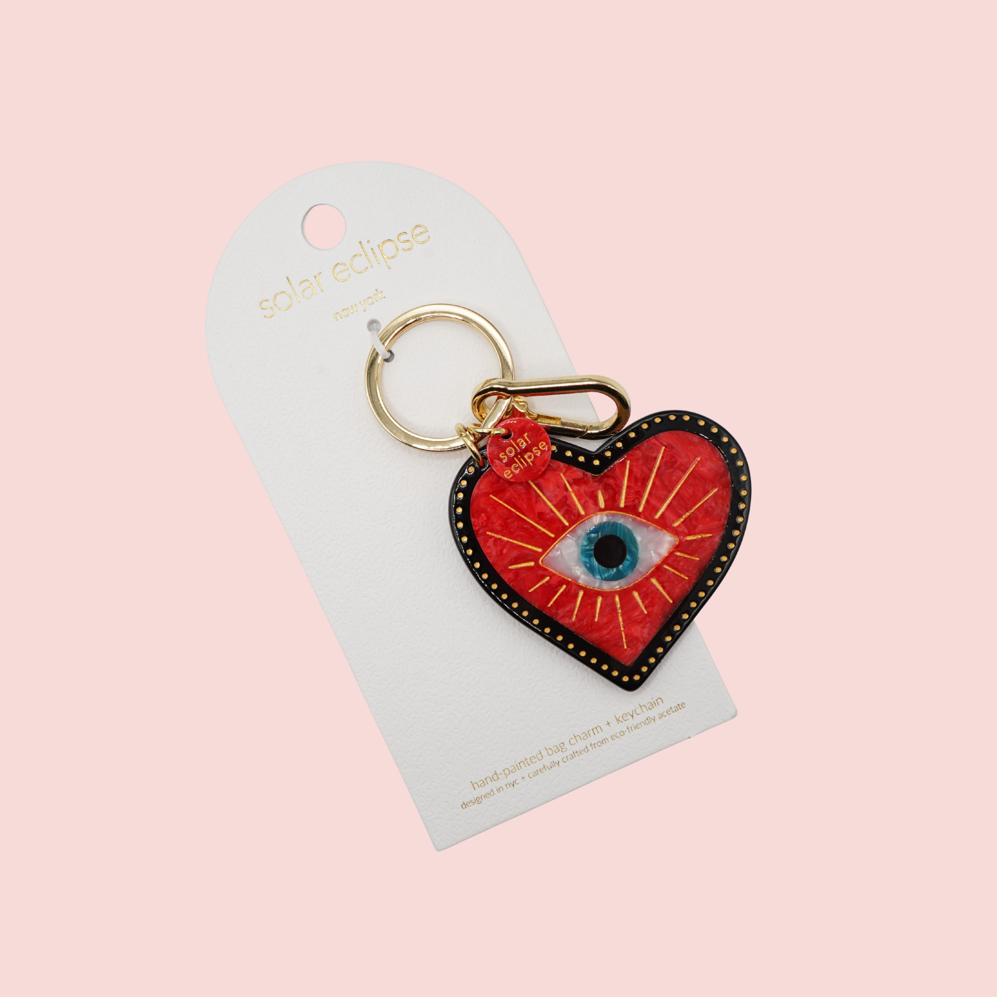 Hand-painted Lucky Eye Heart Bag Charm + Keychain | Eco-Friendly