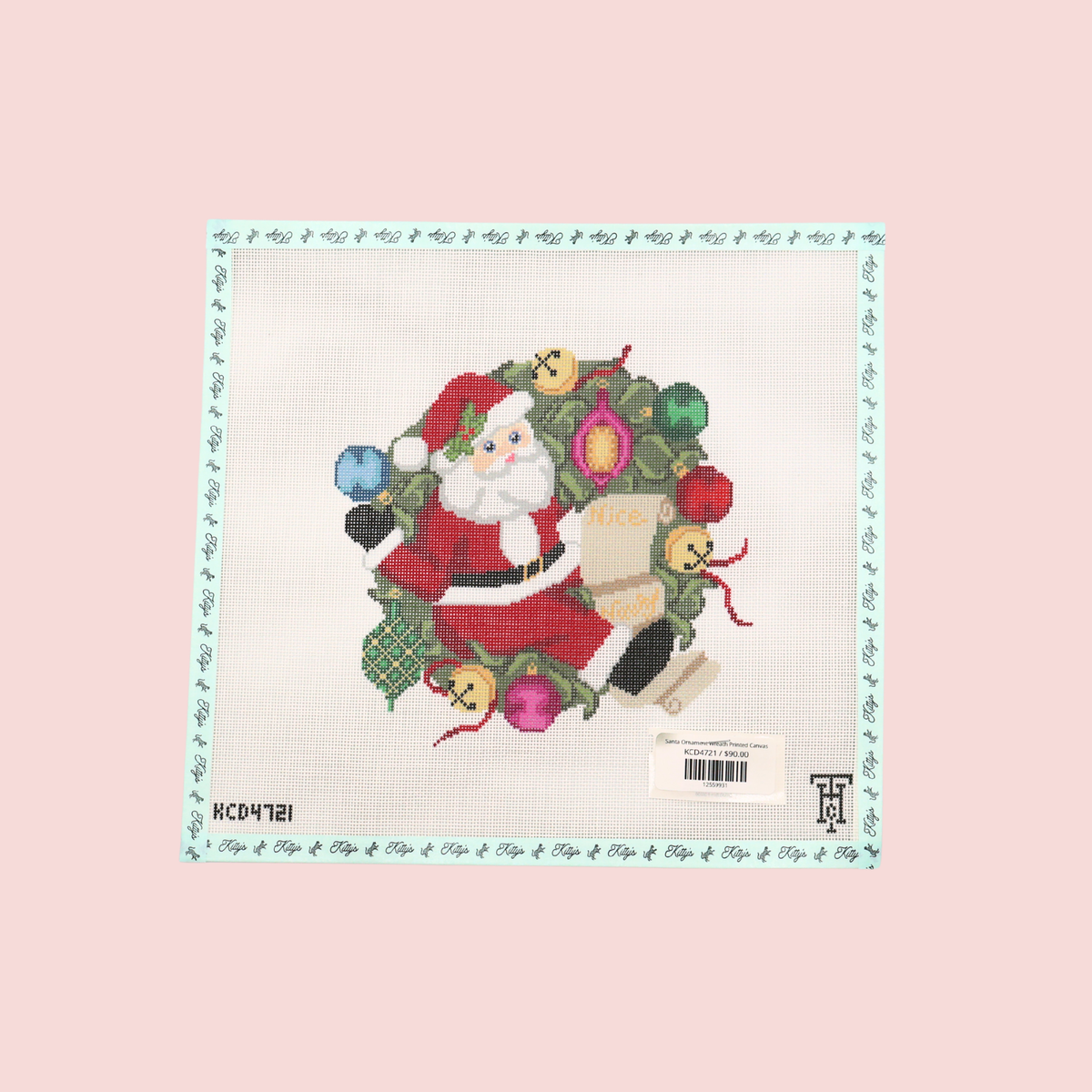 Santa Ornament Wreath Printed Canvas