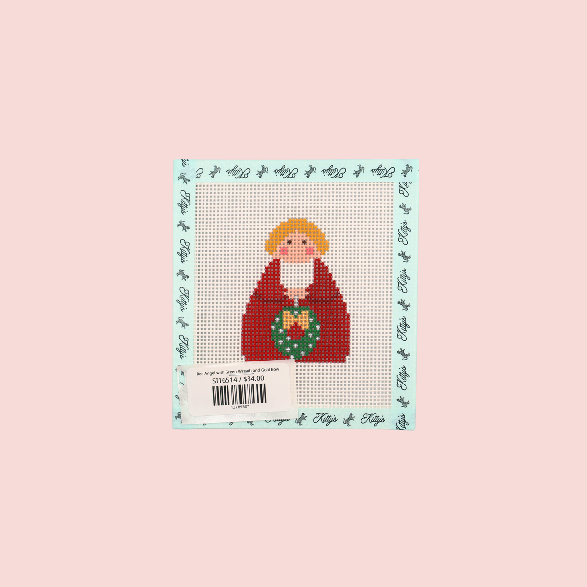 Red Angel with Green Wreath and Gold Bow