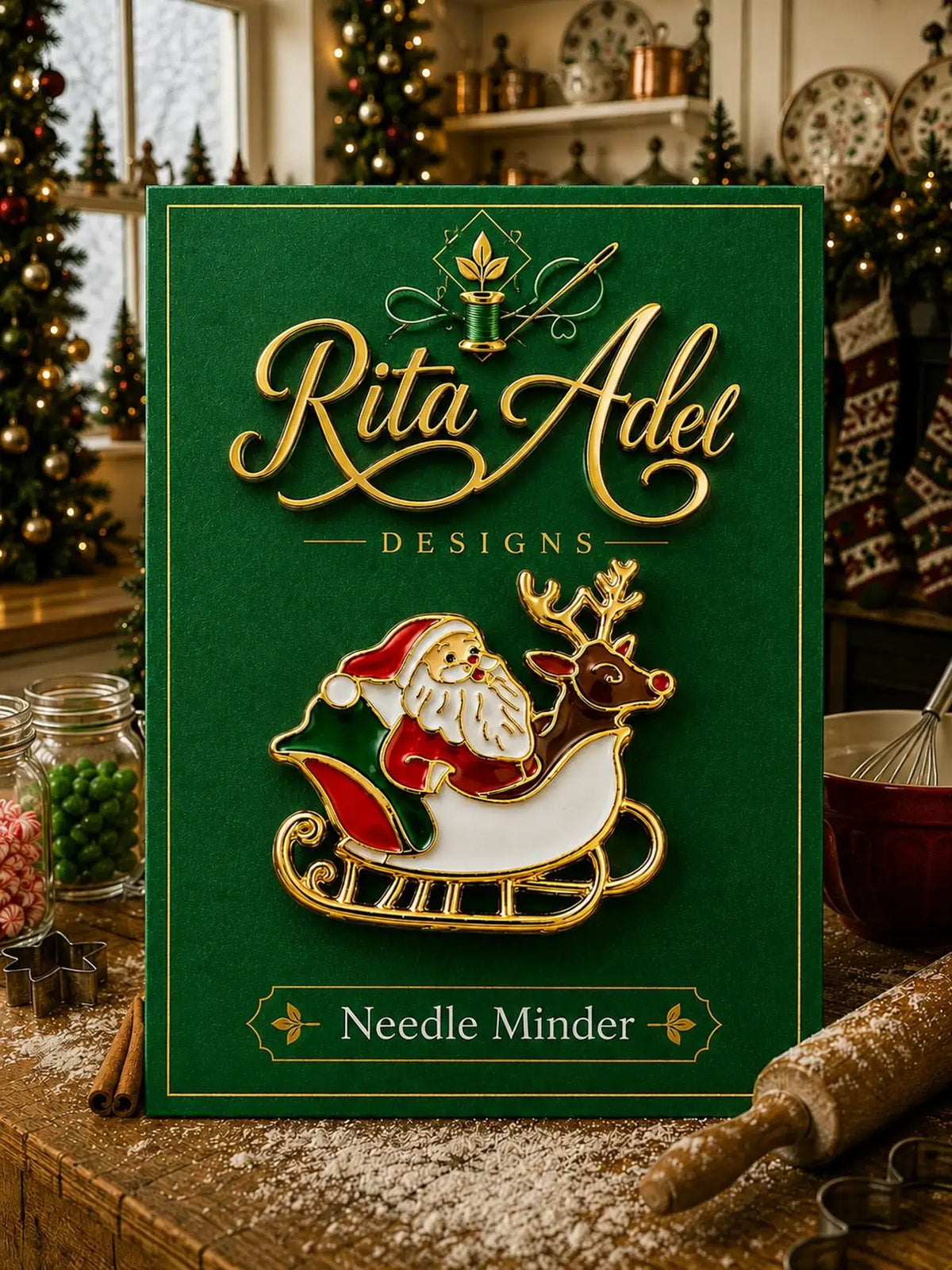 Magnetic Needle Minder ~ Santa & Reindeer